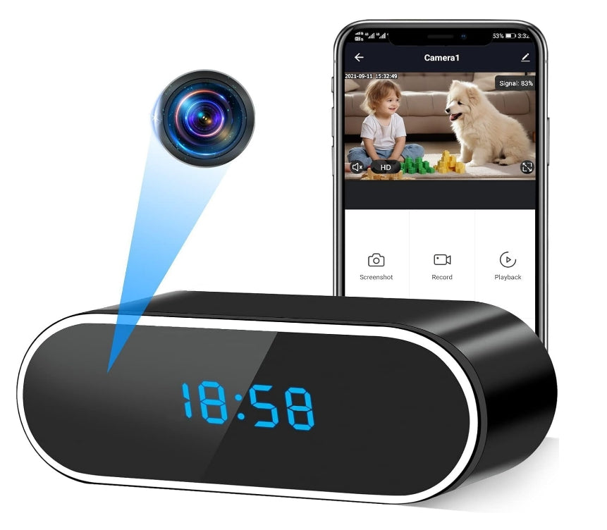 Camera Espion WiFi, Mini Caméra Cachée Réveil sans Fil 5Ghz WiFi, 120° 1080P HD Micro Caméra Espion Surveillance avec Détection de Mouvement Vision Nocturne
