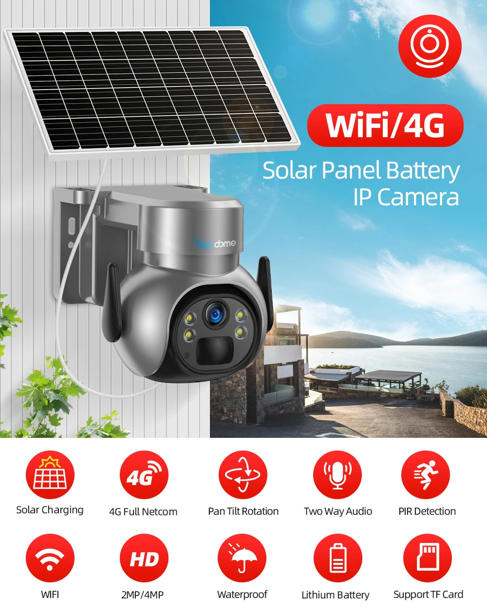 Caméra dôme solaire PTZ WIFI/4G 4MP