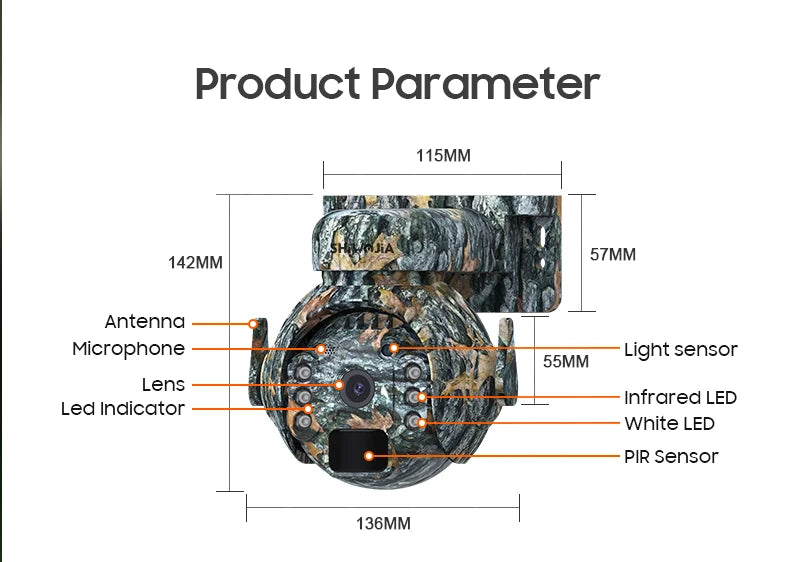 Caméra solaire PTZ sans fil avec panneau solaire, 3MP, 4G, audio bidirectionnel, protection de sécurité, CCTV, batterie